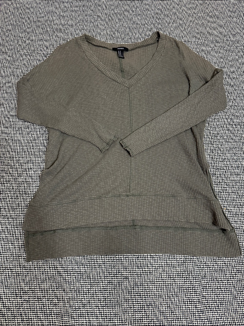 Forever 21 Olive Ribbed Crewneck Sweater